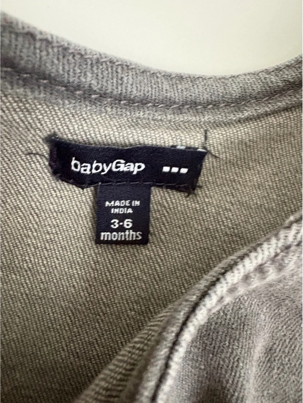 Baby Gap | Dark Distressed Gray Denim Overall Ruffle Dress Pink Snaps Size 3-6mo